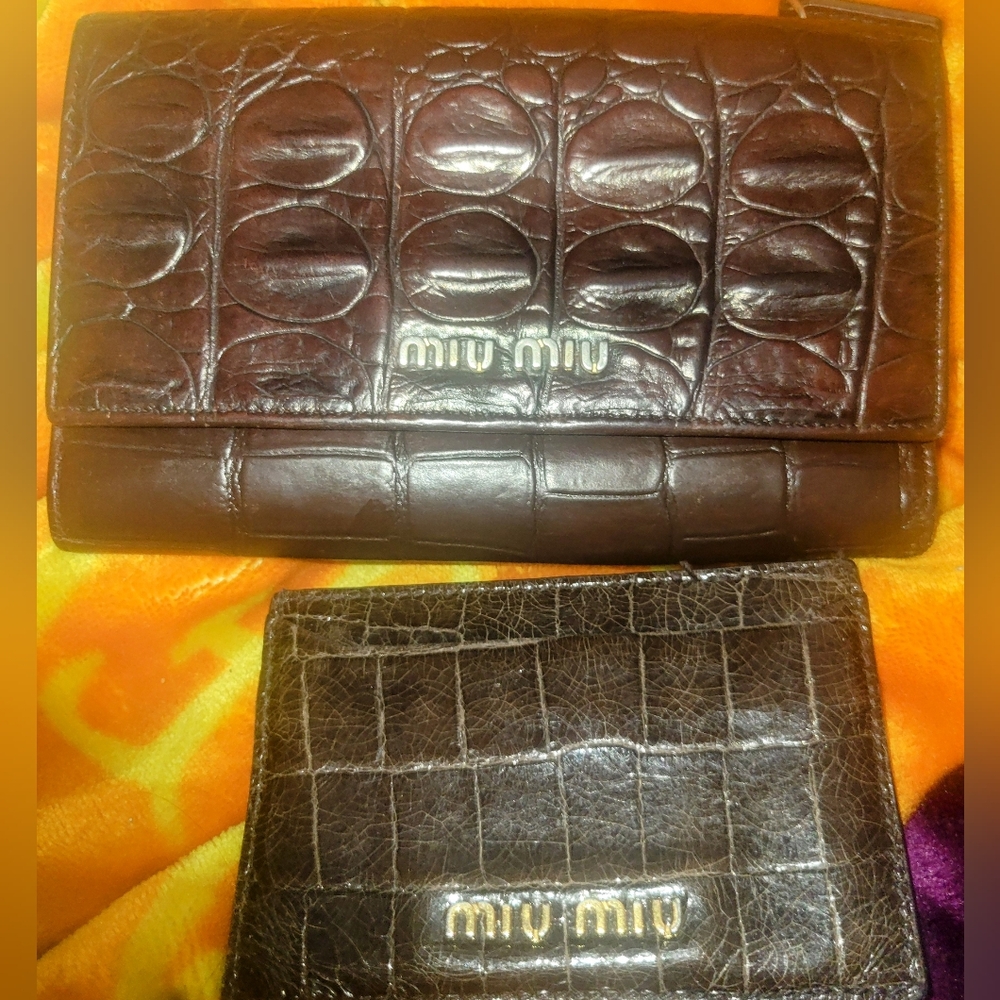Miu Miu Brown Crocodile Embossed Wallets & Card Holder